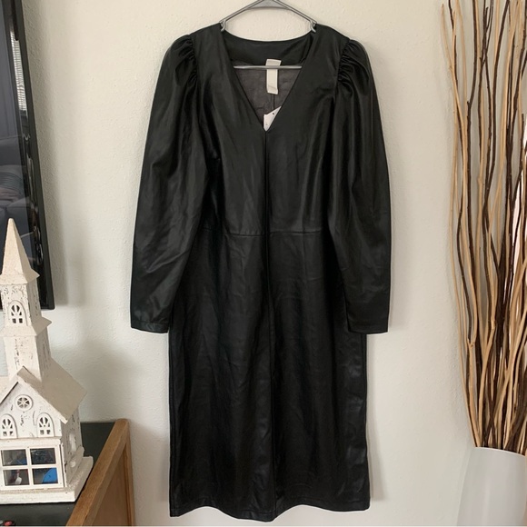 H&M black vegan leather midi dress - Picture 2 of 9